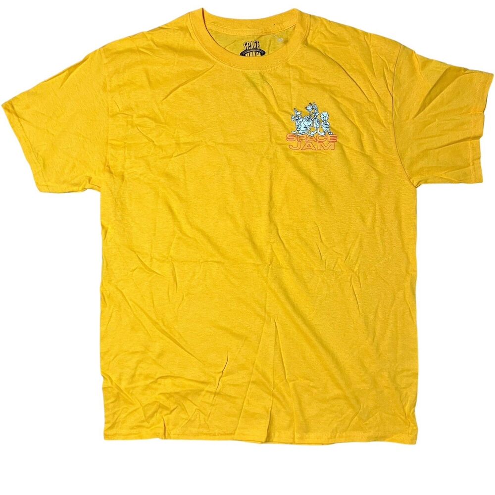 Space Jam T-Shirt Mens L Yellow Cotton Bugs Bunny‎ Taz Daffy Elmer Fudd Legacy